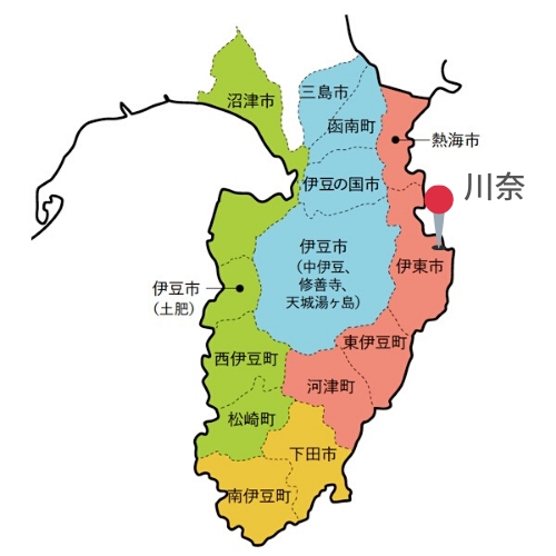 伊豆半島の川奈の位置