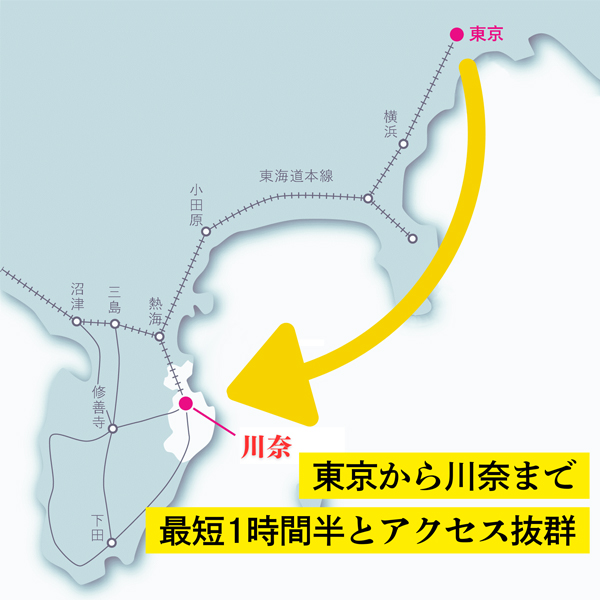 東京から川奈まで最短1時間半とアクセス抜群